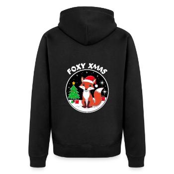 Niedlicher Fuchs mit Weihnachtsmütze Foxy Xmas - Unisex Premium Bio Zip Hoodie - Schwarz - Hinten - Nico (187cm)