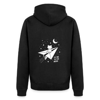 Cat Paper Airplane Fly me to the Moon Stars Sweet - Unisex Premium Organic Zip Hoodie - black - Back - Nico (187cm)