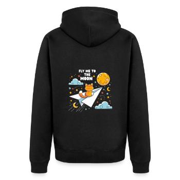 Katze Papierflieger Mond Kinder Niedlich Sterne - Unisex Premium Bio Zip Hoodie - Schwarz - Hinten - Nico (187cm)