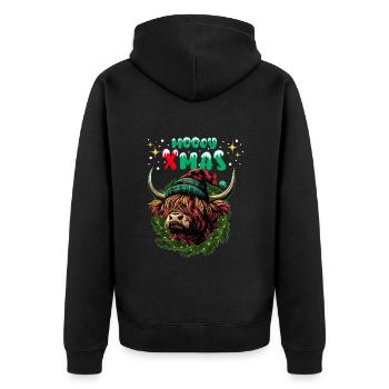 Mooey Xmas Schottisches Hochlandrind Kuh Lustig - Unisex Premium Bio Zip Hoodie - Schwarz - Hinten - Nico (187cm)