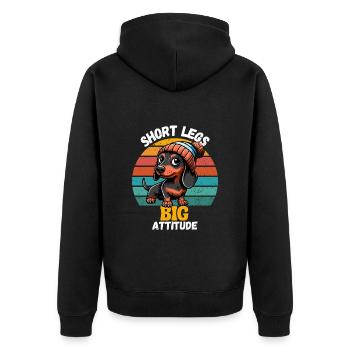 Hund Dackel Beanie Retro Dackelfreund Niedlich Wau - Unisex Premium Bio Zip Hoodie - Schwarz - Hinten - Nico (187cm)