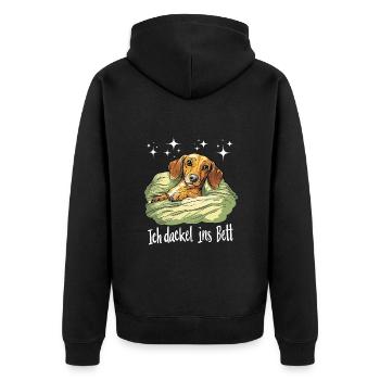 Dackel Hund Schlafoutfit Dackelfreund Bett Lustig - Unisex Premium Bio Zip Hoodie - Schwarz - Hinten - Nico (187cm)
