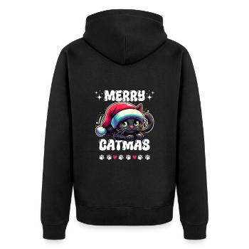 Merry Catmas Weihnachten Katze Pfote Katzenmama - Unisex Premium Bio Zip Hoodie - Schwarz - Hinten - Nico (187cm)