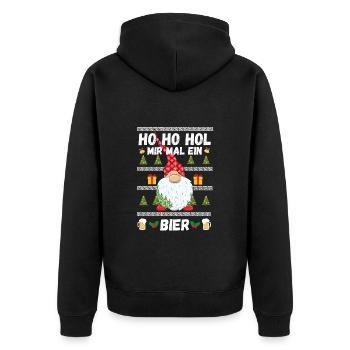 Weihnachten Wichtel Bier Alkohol Geschenk Lustig - Unisex Premium Bio Zip Hoodie - Schwarz - Hinten - Nico (187cm)