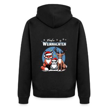 Fuchs Hase und Hirsch wünschen Frohe Weihnachten - Unisex Premium Bio Zip Hoodie - Schwarz - Hinten - Nico (187cm)