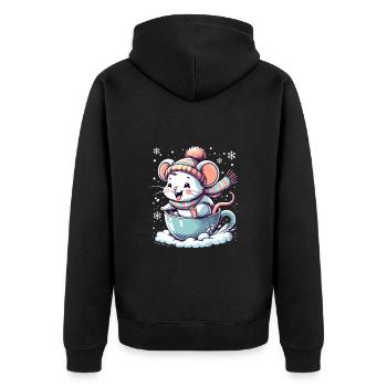Cute mouse in mug driving sled on snow - Unisex Premium Organic Zip Hoodie - black - Back - Nico (187cm)