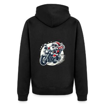 Cooler Weihnachtsmann auf Motorrad Männer Lustig - Unisex Premium Bio Zip Hoodie - Schwarz - Hinten - Nico (187cm)