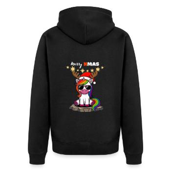 Merry Xmas Einhorn Sonnenbrille Cool Niedlich Kids - Unisex Premium Bio Zip Hoodie - Schwarz - Hinten - Nico (187cm)