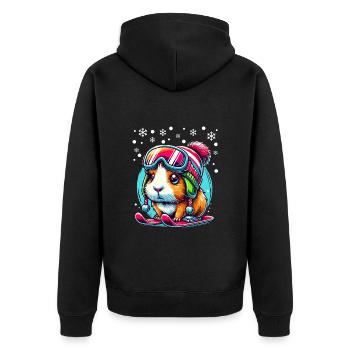Meerschweinchen Skifahren Schnee Piste Niedlich - Unisex Premium Bio Zip Hoodie - Schwarz - Hinten - Nico (187cm)