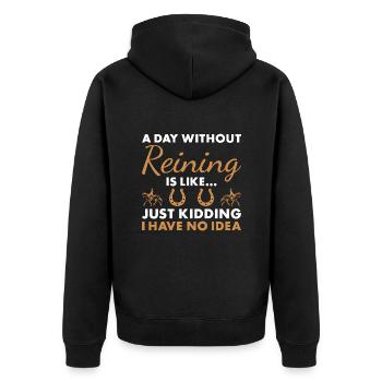 Reiner A Day Without Reining - Unisex Premium Organic Zip Hoodie - black - Back - Nico (187cm)