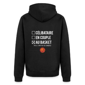 Célibataire En Couple Au Basket Passion Humour - Veste à capuche bio Premium Unisexe - noir - Dos - Nico (187cm)