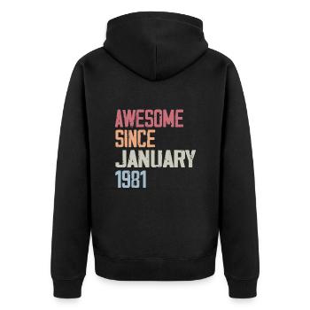 Geburtstag Januar 1981 Retro 1981 Januar - Unisex Premium Bio Zip Hoodie - Schwarz - Hinten - Nico (187cm)