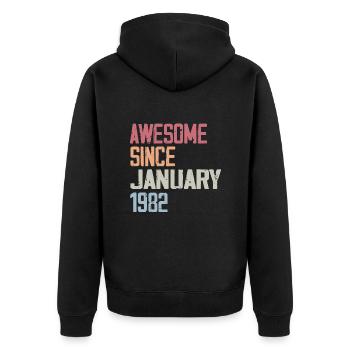Birthday January 1982 Retro January 1982 - Unisex Premium Organic Zip Hoodie - black - Back - Nico (187cm)