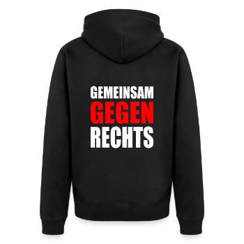 Gemeinsam gegen rechts - Unisex Premium Bio Zip Hoodie - Schwarz - Hinten - Nico (187cm)