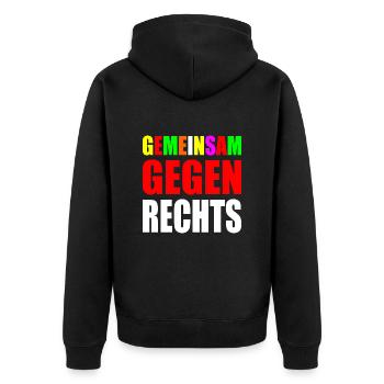 Gemeinsam gegen rechts - Unisex Premium Bio Zip Hoodie - Schwarz - Hinten - Nico (187cm)