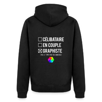 Célibataire en couple blague graphiste humour - Veste à capuche bio Premium Unisexe - noir - Dos - Nico (187cm)