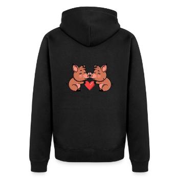 Wildschwein Paar Valentinstag - Unisex Premium Bio Zip Hoodie - Schwarz - Hinten - Nico (187cm)