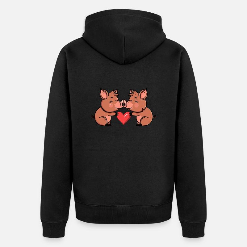 Couple de sangliers Saint-Valentin - Veste à capuche bio Premium Unisexe - noir