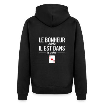 Le Bonheur Existe Blague Poker Humour - Veste à capuche bio Premium Unisexe - noir - Dos - Nico (187cm)