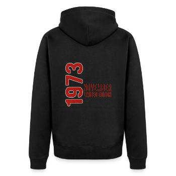 November 1973 limited edition vintage birth year - Unisex Premium Organic Zip Hoodie - black - Back - Nico (187cm)