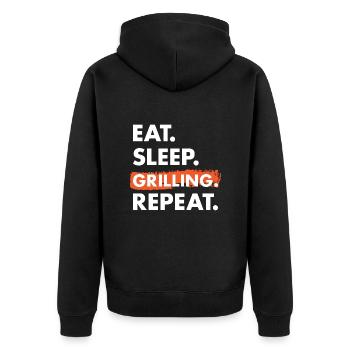 Griller Eat Sleep Grilling - Unisex Premium Bio Zip Hoodie - Schwarz - Hinten - Nico (187cm)