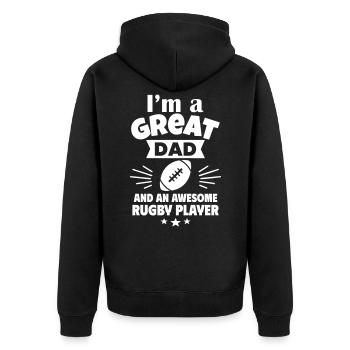 Ich bin ein toller Papa und ein starker Rugbyspiel - Unisex Premium Bio Zip Hoodie - Schwarz - Hinten - Nico (187cm)