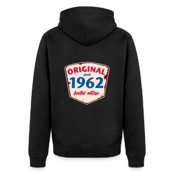 Plaque en étain 1962 - édition lirisée - Vintage - Veste à capuche bio Premium Unisexe - noir - Dos - Nico (187cm)
