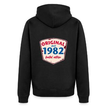 1982 Blechschild - limeted edition - Vintage - Unisex Premium Bio Zip Hoodie - Schwarz - Hinten - Nico (187cm)
