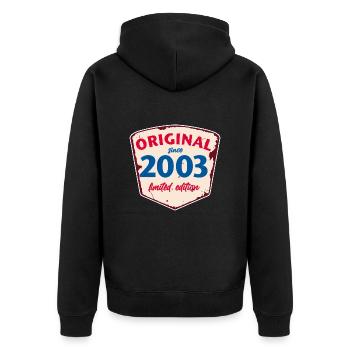 2003 Blechschild- limeted edition - Vintage - Unisex Premium Bio Zip Hoodie - Schwarz - Hinten - Nico (187cm)