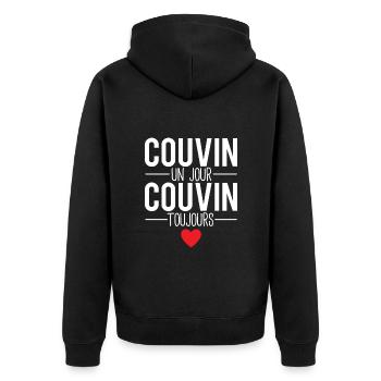 Couvin un jour couvin toujours ville belgique - Veste à capuche bio Premium Unisexe - noir - Dos - Nico (187cm)