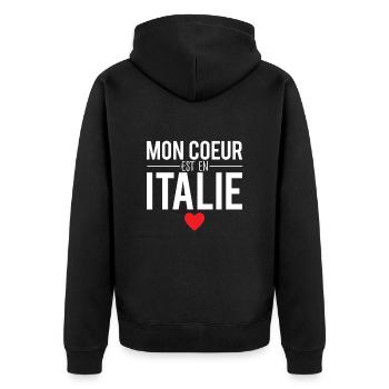 Mon coeur est en italie pays humour - Veste à capuche bio Premium Unisexe - noir - Dos - Nico (187cm)