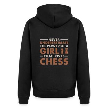 Chess Player Never Underestimate The Power Of Girl - Unisex Premium Bio Zip Hoodie - Schwarz - Hinten - Nico (187cm)