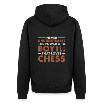Chess Player Never Underestimate The Power Of Boy - Unisex Premium Bio Zip Hoodie - Schwarz - Hinten - Nico (187cm)