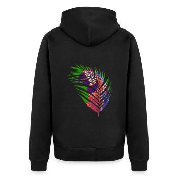 Papagei im Blatt - Unisex Premium Bio Zip Hoodie - Schwarz - Hinten - Nico (187cm)