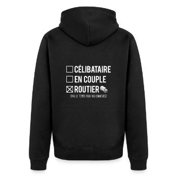 Célibataire En Couple Routier Chauffeur Camion - Veste à capuche bio Premium Unisexe - noir - Dos - Nico (187cm)