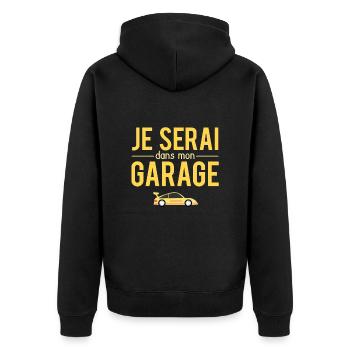 Je Serai Dans Mon Garage Automobile Voiture Humour - Veste à capuche bio Premium Unisexe - noir - Dos - Nico (187cm)