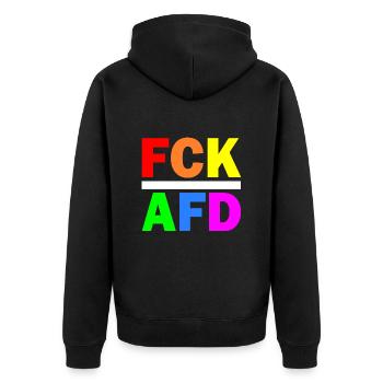 Fck afd - Unisex Premium Bio Zip Hoodie - Schwarz - Hinten - Nico (187cm)