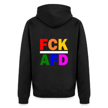 Fck afd - Unisex Premium Bio Zip Hoodie - Schwarz - Hinten - Nico (187cm)