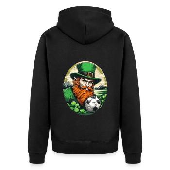 St. Patrick's Day Kleeblatt Fußball - Unisex Premium Bio Zip Hoodie - Schwarz - Hinten - Nico (187cm)
