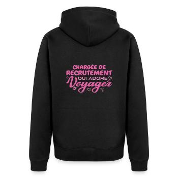 Chargée de recrutement globe-trotteuse passionnée - Veste à capuche bio Premium Unisexe - noir - Dos - Nico (187cm)