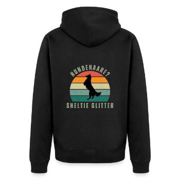 Sheltie Glitter Retro Sunset - Unisex Premium Bio Zip Hoodie - Schwarz - Hinten - Nico (187cm)