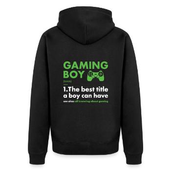 Gamer Boy Definition Gaming - Unisex Premium Bio Zip Hoodie - Schwarz - Hinten - Nico (187cm)