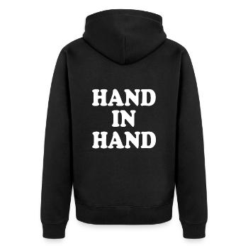 Hand in hand - Unisex Premium Bio Zip Hoodie - Schwarz - Hinten - Nico (187cm)