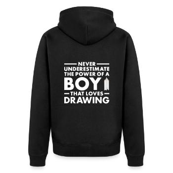 Drawer Never Underestimate The Power Of A Boy - Unisex Premium Organic Zip Hoodie - black - Back - Nico (187cm)