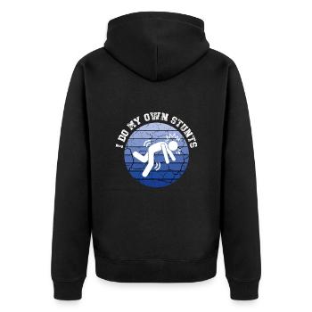 Ich mache meine eigenen Stunts und arbeite immer noch an meiner Landung - Unisex Premium Bio Zip Hoodie - Schwarz - Hinten - Nico (187cm)