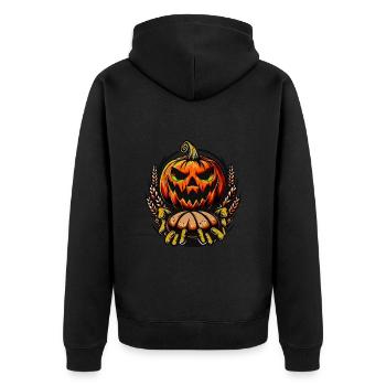 Halloween Kürbis mit Bäckermütze und Brot - Unisex Premium Bio Zip Hoodie - Schwarz - Hinten - Nico (187cm)