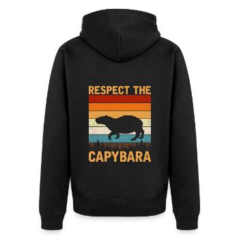 Capybara - Unisex Premium Bio Zip Hoodie - Schwarz - Hinten - Nico (187cm)