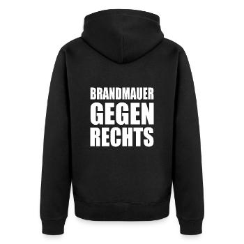 brandmauer gegen rechts - Unisex Premium Bio Zip Hoodie - Schwarz - Hinten - Nico (187cm)