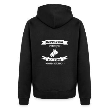 Motorrad Opa Biker Großvater Lustiger Spruch - Unisex Premium Bio Zip Hoodie - Schwarz - Hinten - Nico (187cm)