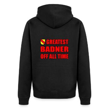 Witziger Badner Spruch Badisch Großherzogtum Baden - Unisex Premium Bio Zip Hoodie - Schwarz - Hinten - Nico (187cm)